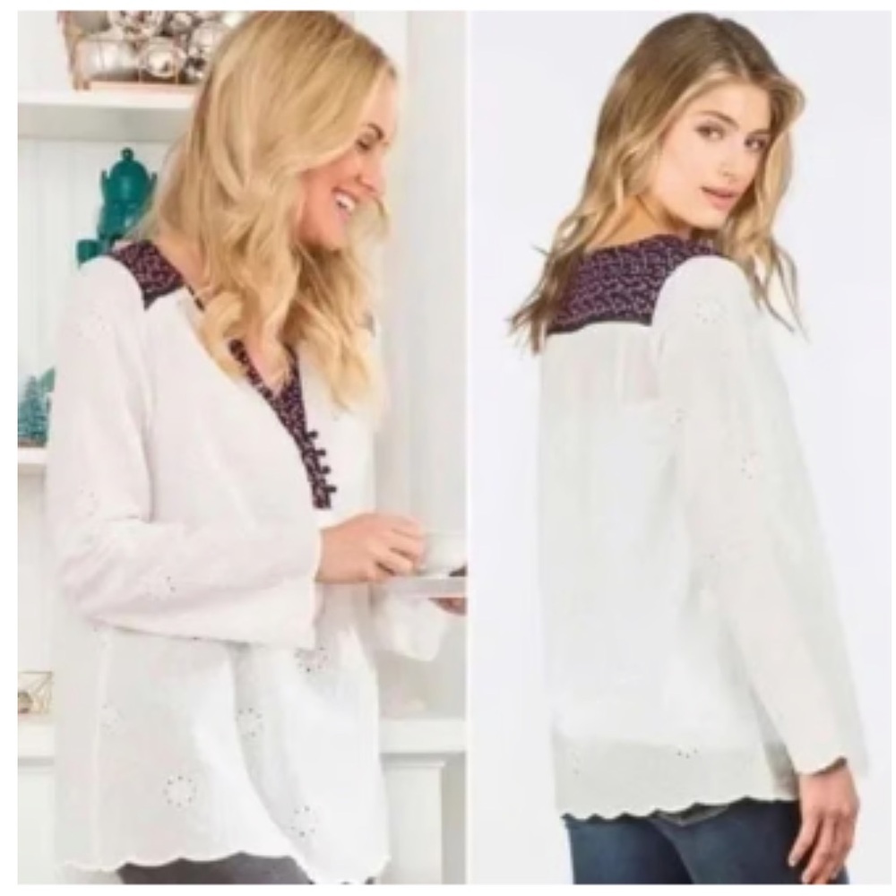 NWT Matilda Jane Eyelet Snow Globe Peasant Tunic Floral Blouse Size XS